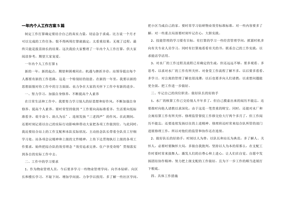 一年内个人工作计划5篇_第1页