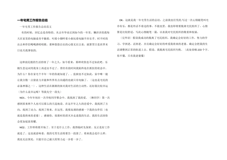一年宅男工作报告总结_第1页