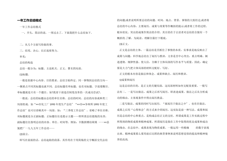 一年工作总结格式_第1页