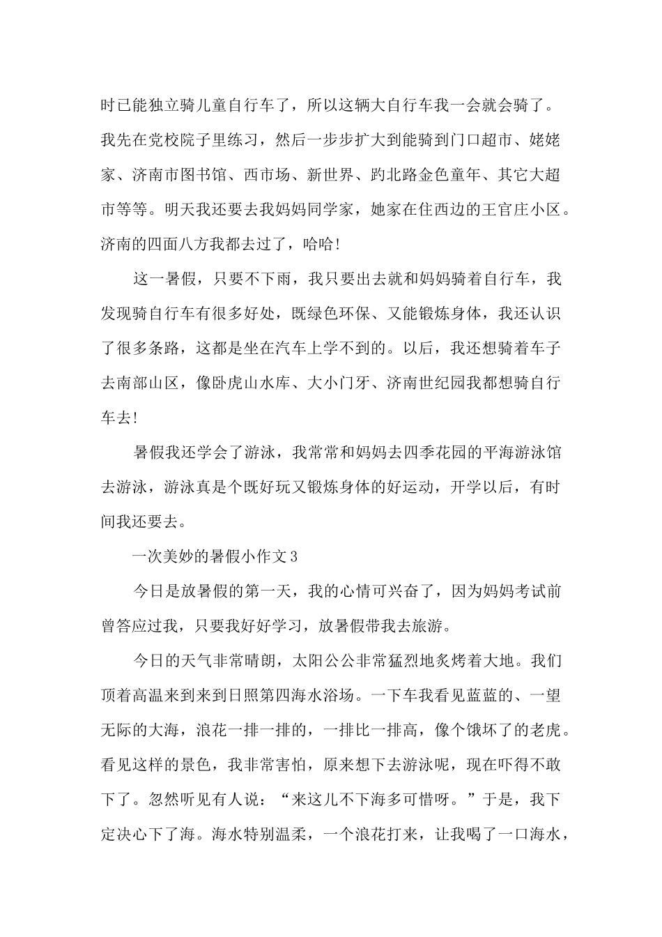 一次美妙的暑假小作文5篇_第2页