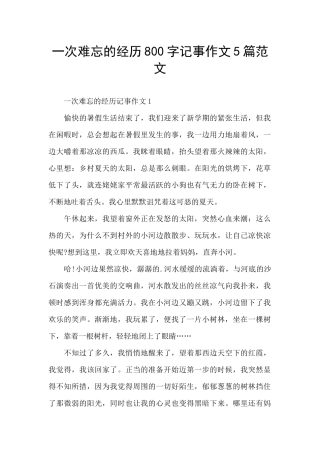 一次难忘的经历800字记事作文5篇范文