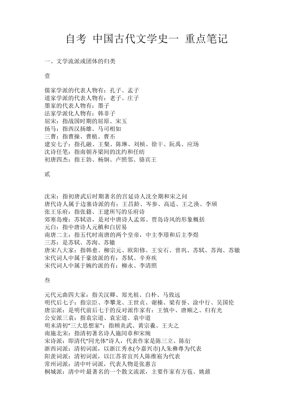 自考中国古代文学史一重点笔记_第1页