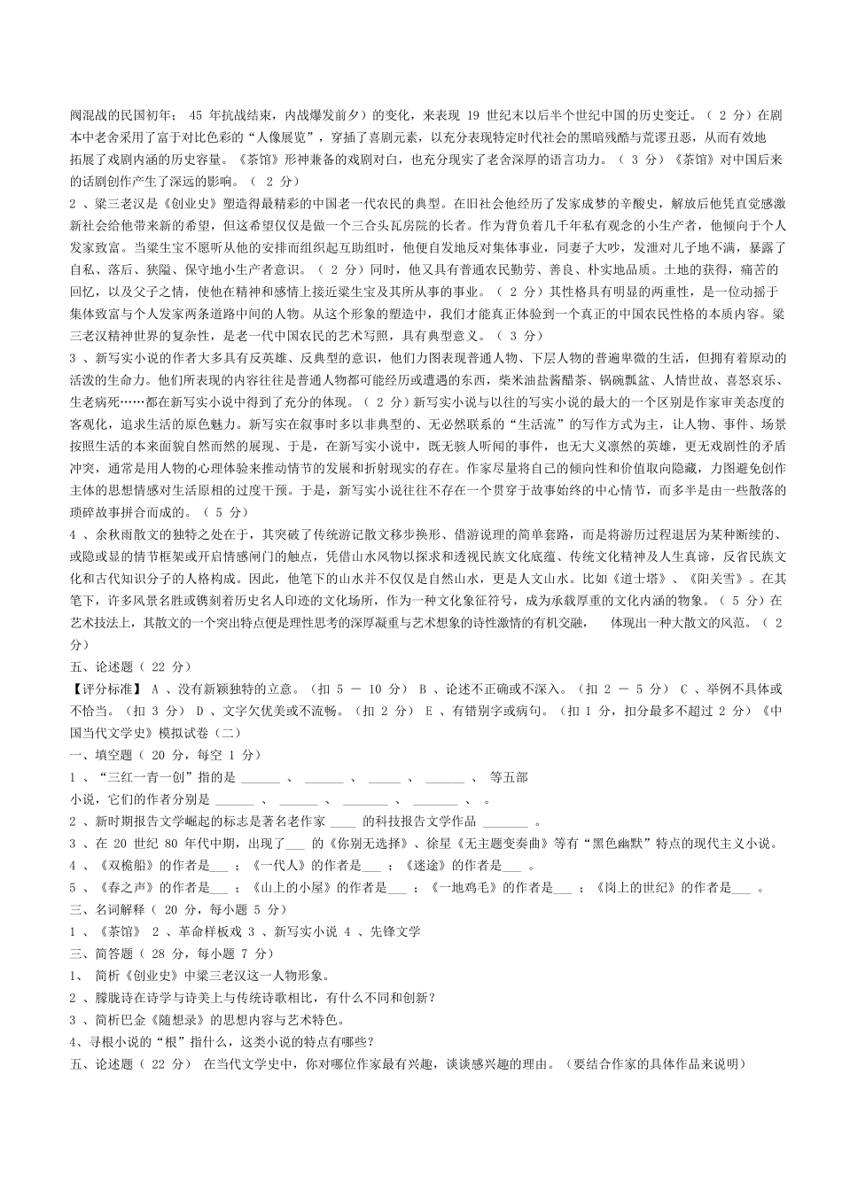 自考中国当代文学史复习试题_第2页