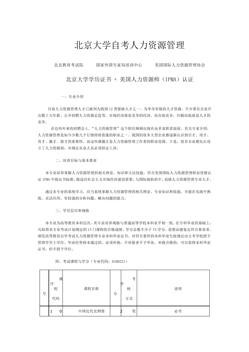 自考人力资源管理本科北京大学_第1页