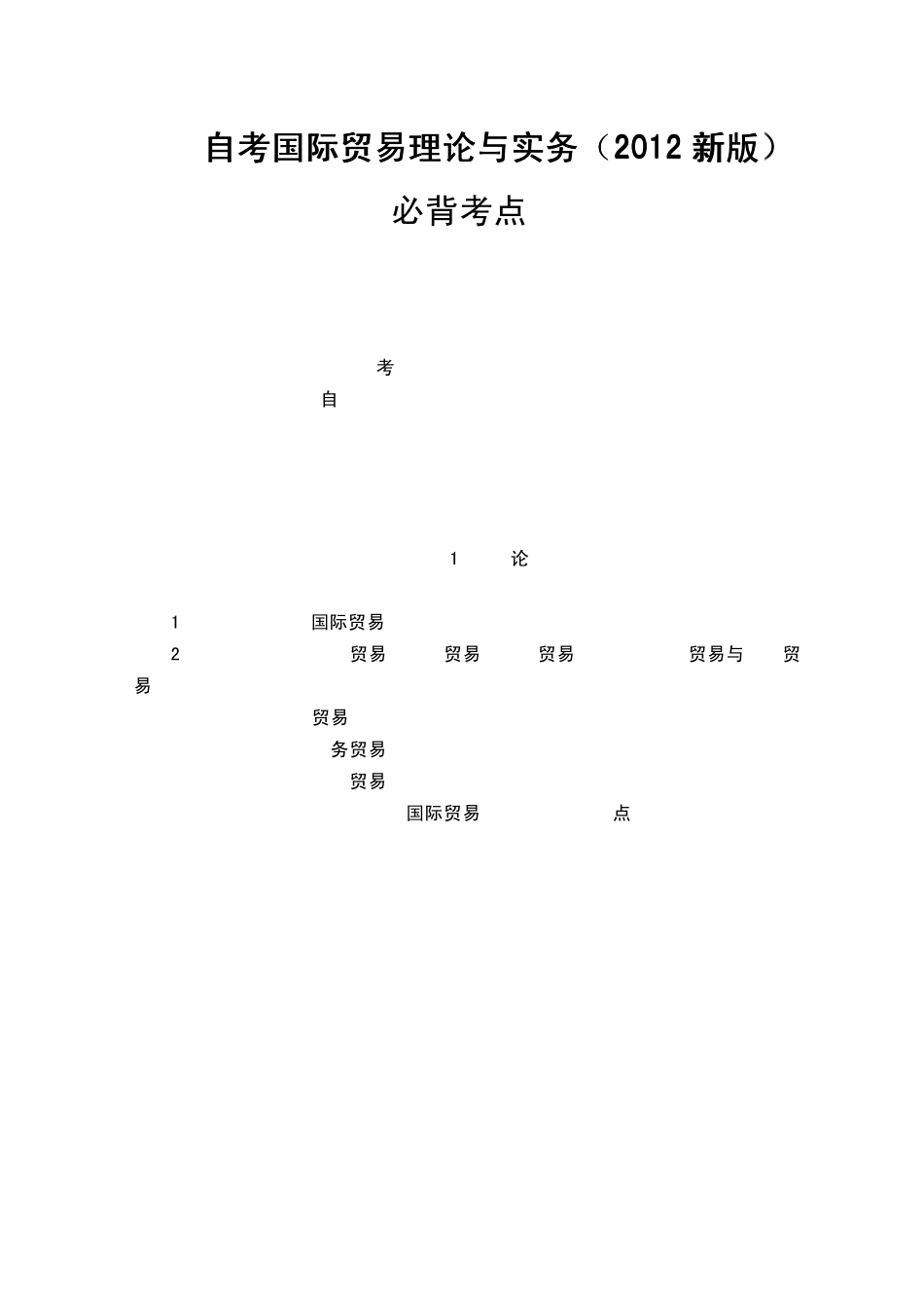 自考国际贸易理论与实务(2012新版)必背考点_第1页