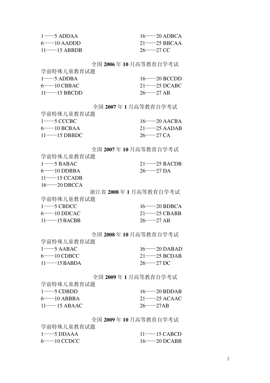 自考学前儿童特殊教育历年真题及答案_第2页