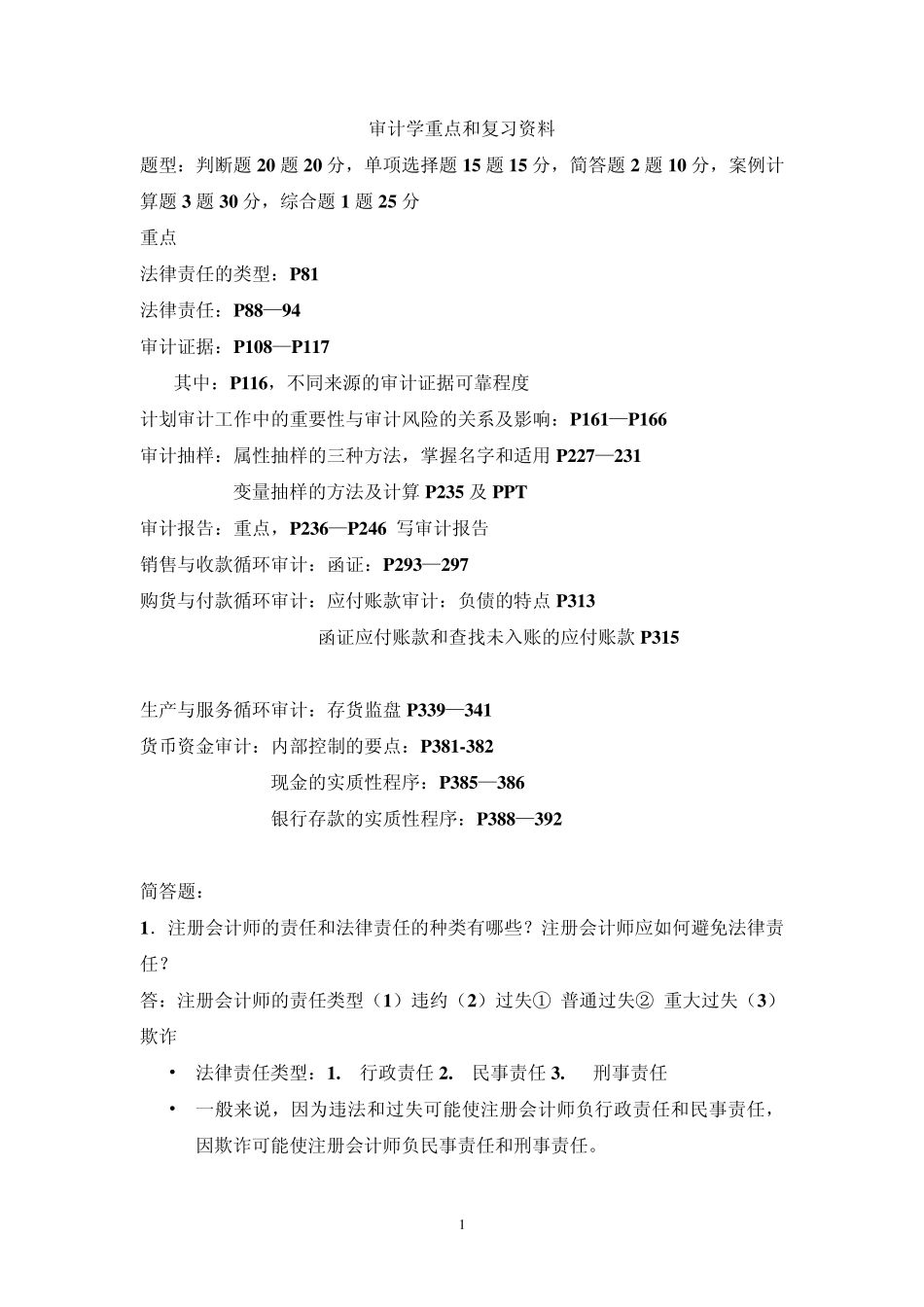 自考审计学必备复习资料_第1页