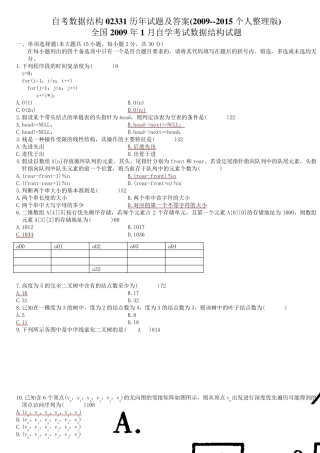 自考数据结构02331历年试题及答案(20092015个人整理版)