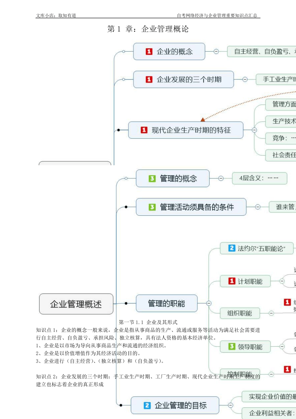 自考网络经济与企业管理重要知识点汇总_第1页