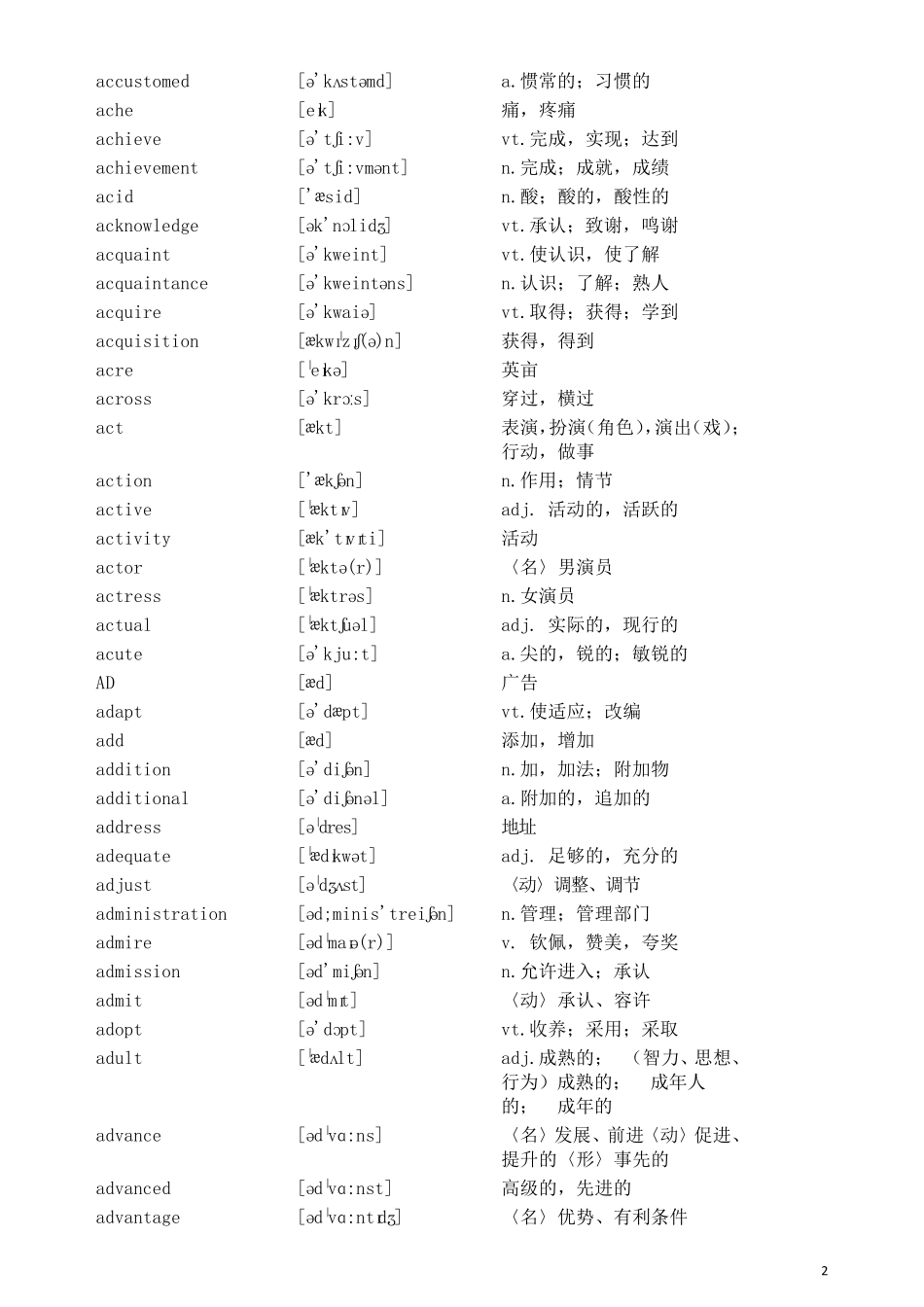 自考英语二词汇表4500个单词(含音标)_第2页