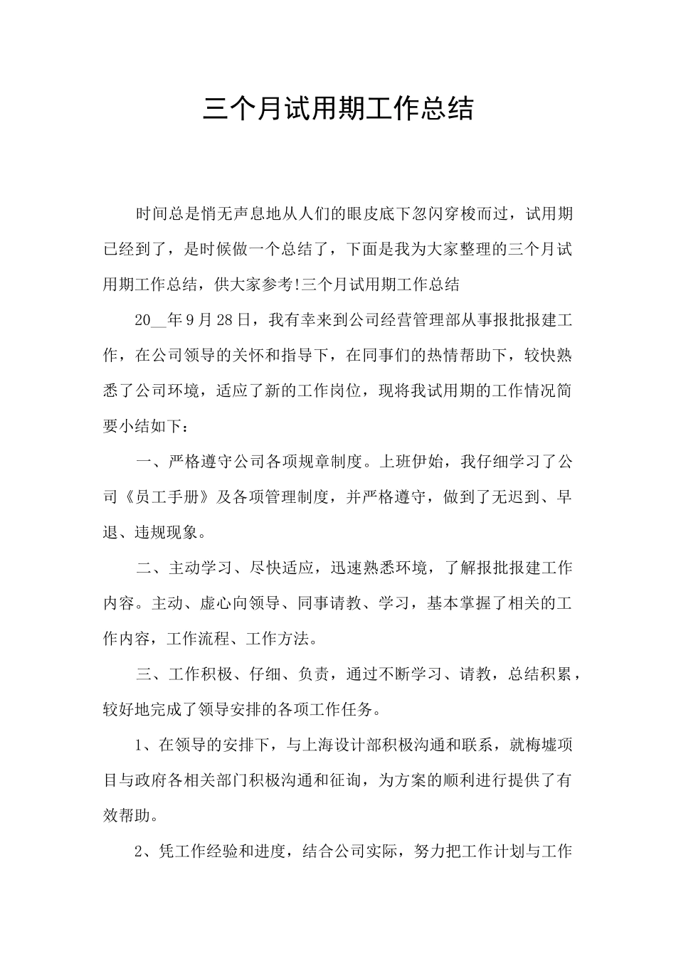 三个月试用期工作总结_第1页
