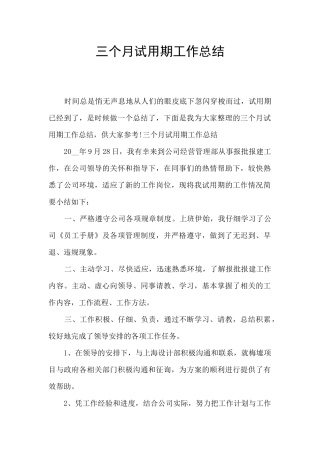 三个月试用期工作总结