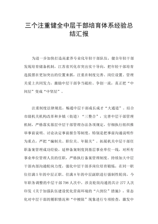 三个注重健全中层干部培养体系经验总结汇报