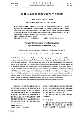 自蔓延高温合成氮化硅的生长机理