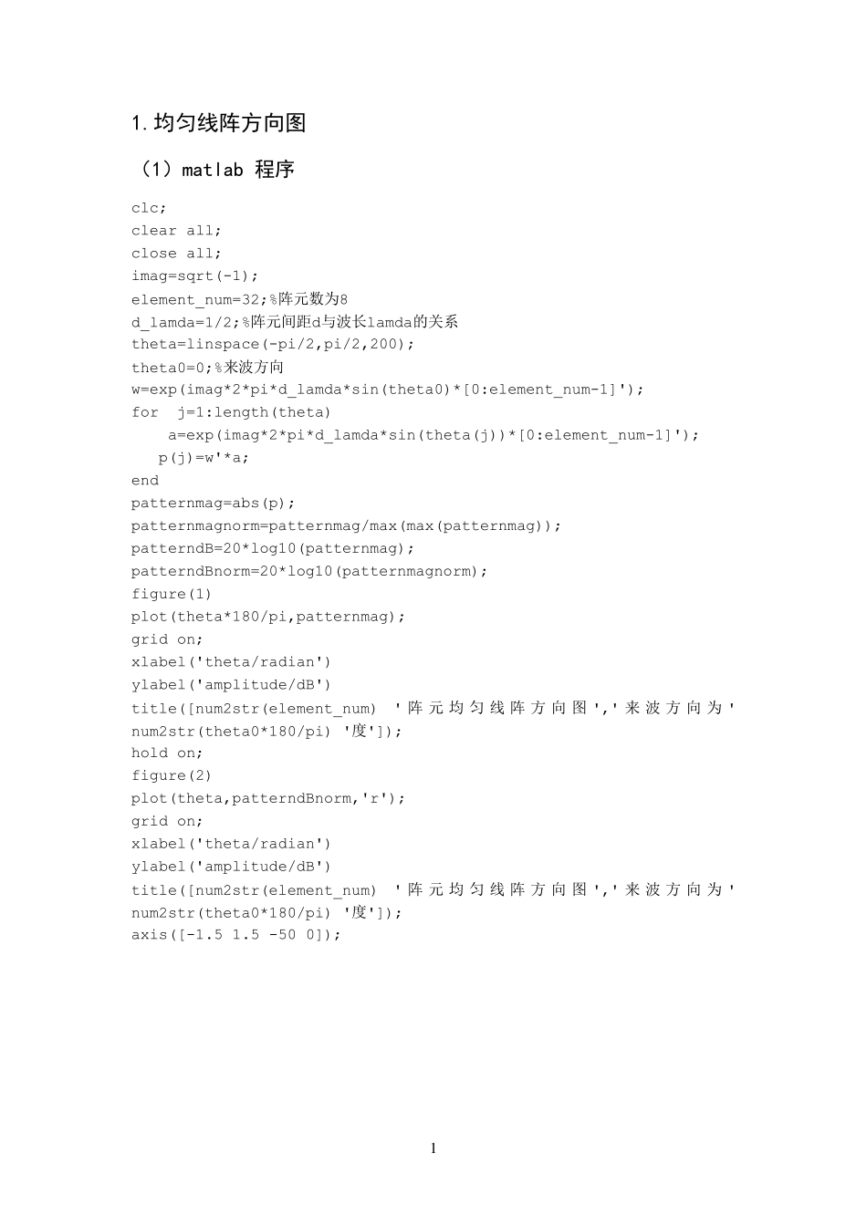 自适应波束形成与Matlab程序代码注解_第1页