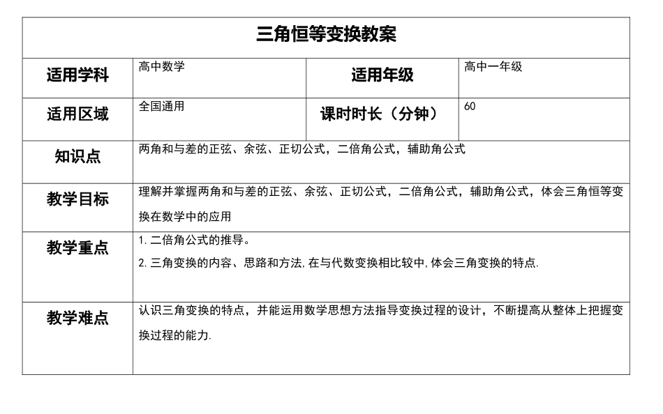三角恒等变换教案_第1页