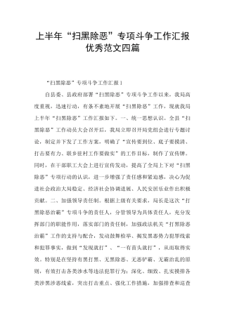 上半年“扫黑除恶”专项斗争工作汇报优秀范文四篇