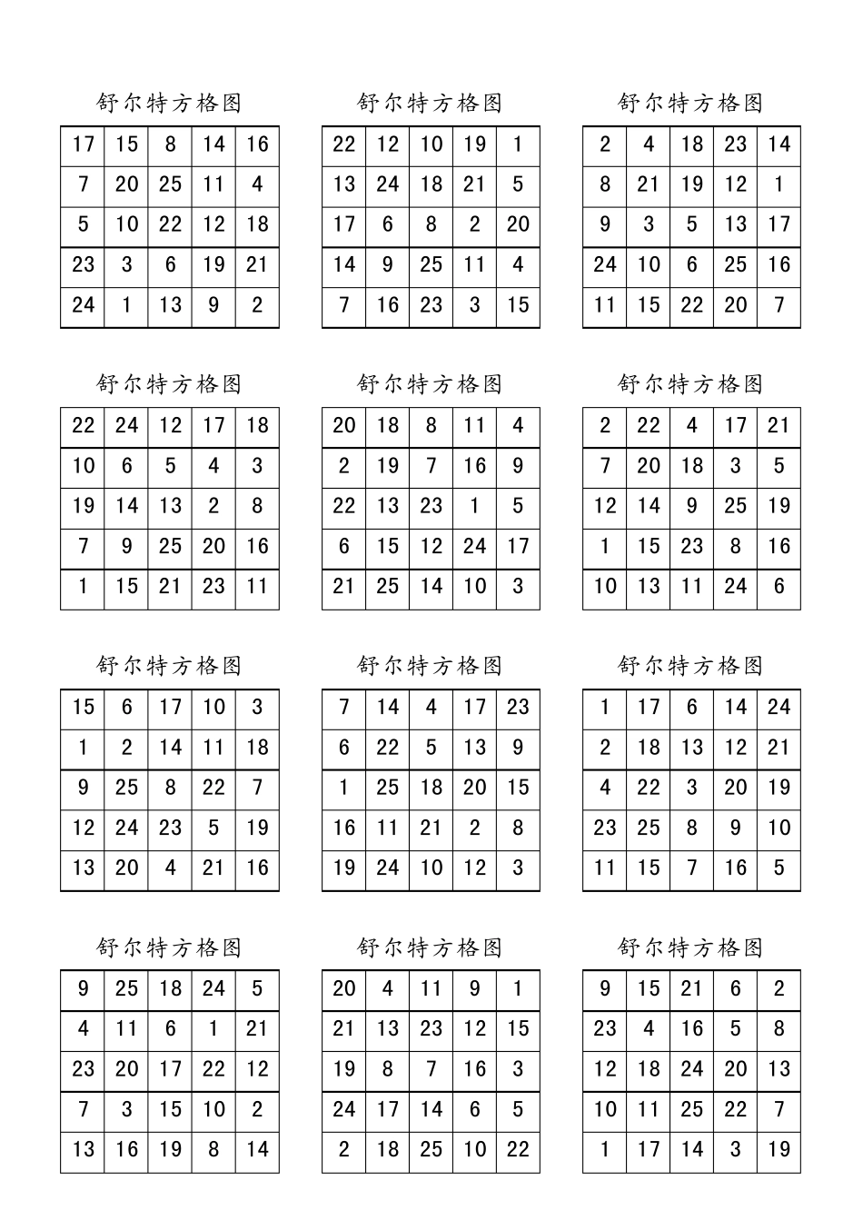 舒尔特方格图(每天5个)_第1页
