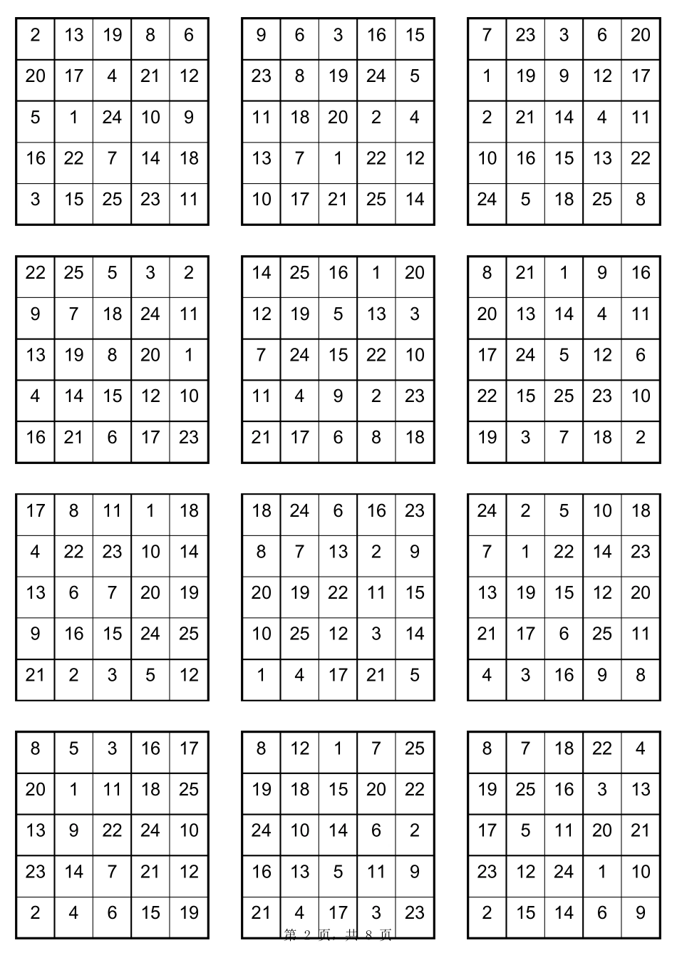 舒尔特表格(5×5可A4打印)_第2页