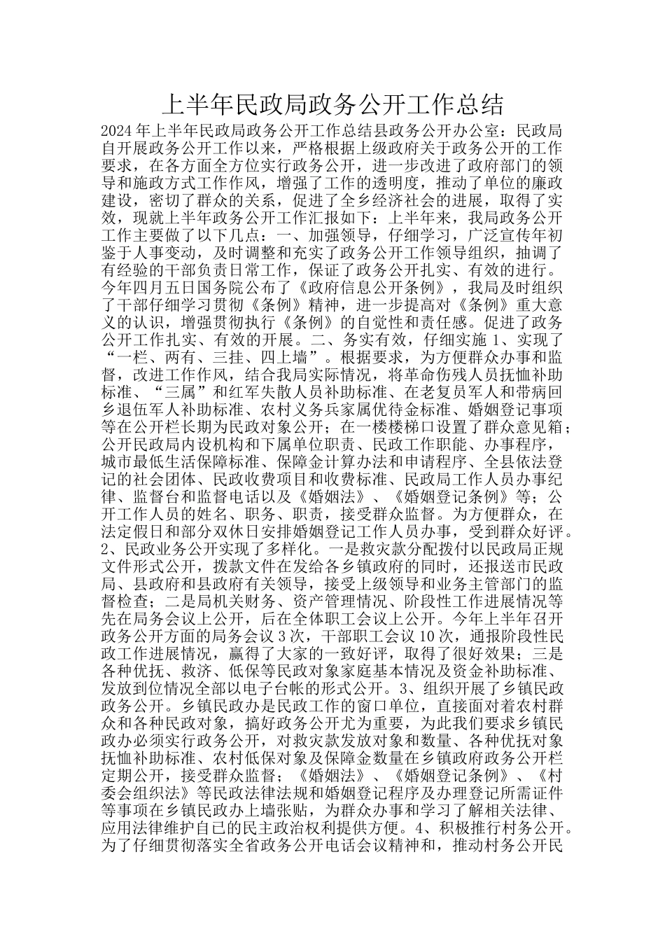 上半年民政局政务公开工作总结_第1页