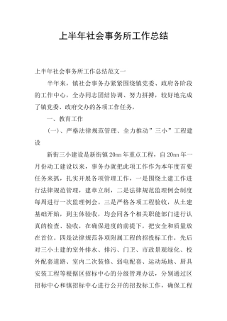 上半年社会事务所工作总结