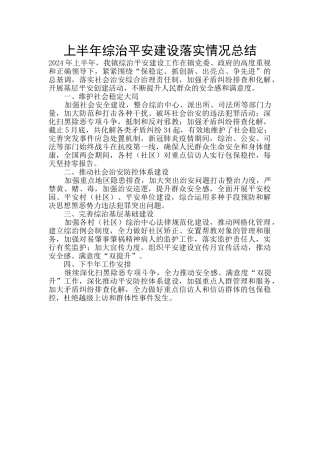 上半年综治平安建设落实情况总结