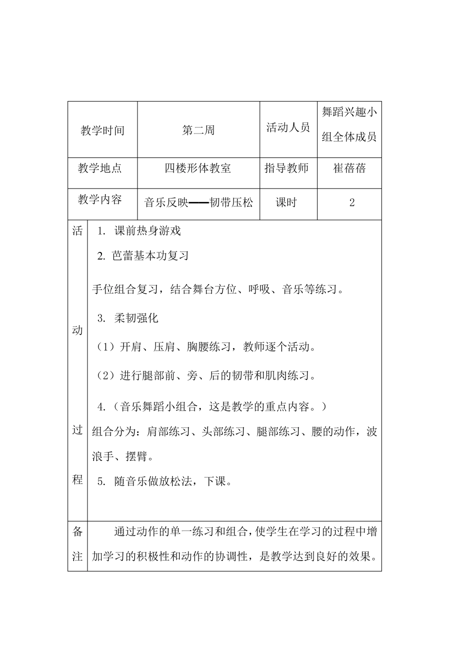 舞蹈兴趣小组活动记录表(下)_第2页