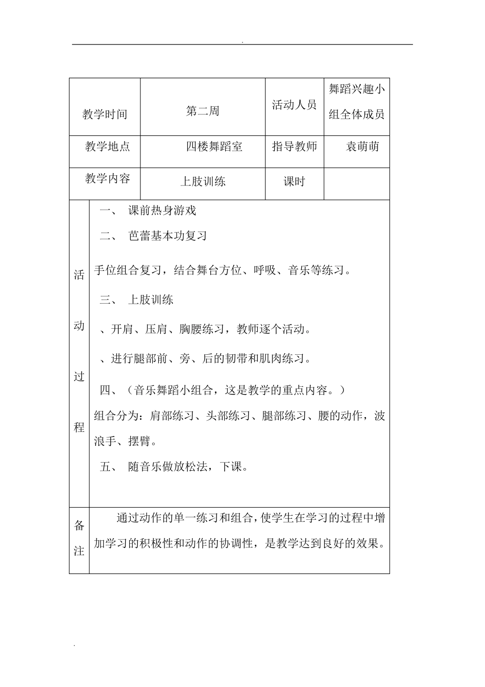 舞蹈兴趣小组活动记录表_第2页