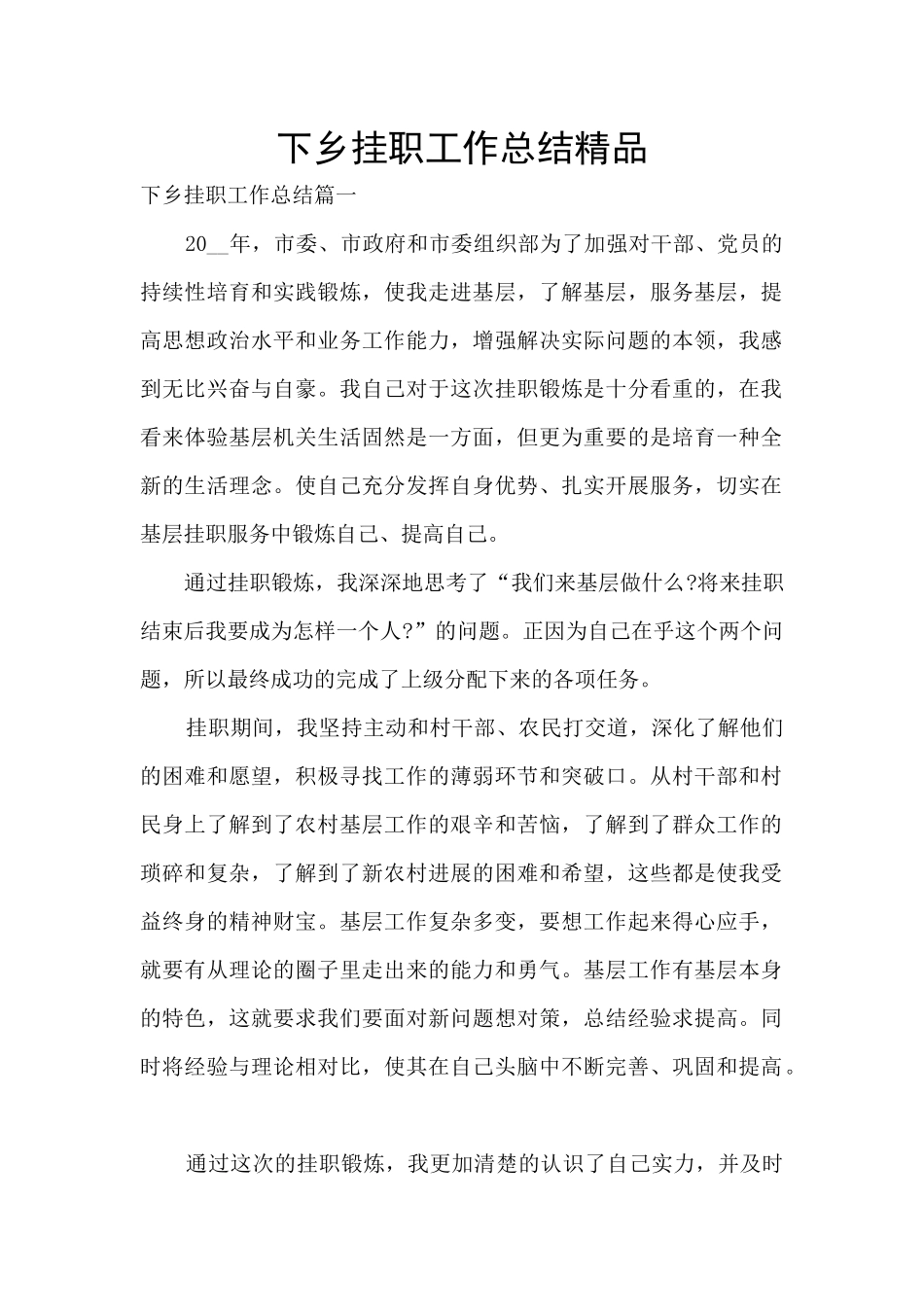 下乡挂职工作总结精品_第1页