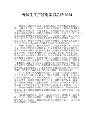 专科生工厂顶岗实习总结2024
