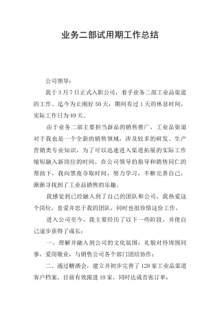 业务二部试用期工作总结