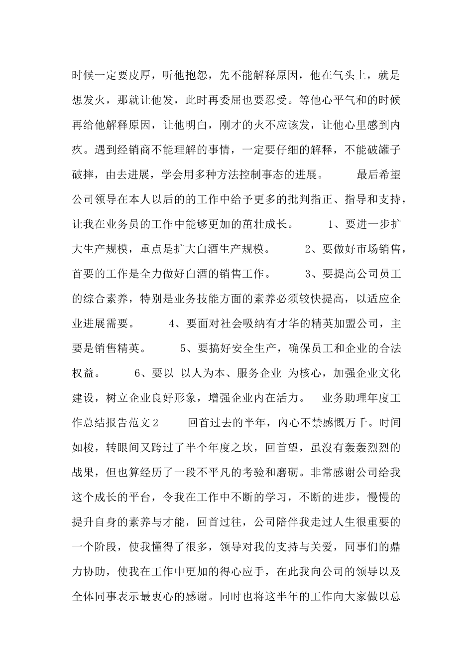 业务助理年度工作总结报告范文_第2页