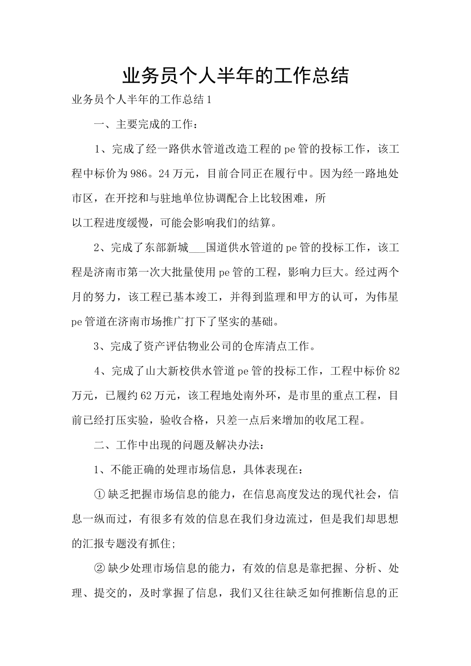 业务员个人半年的工作总结_第1页