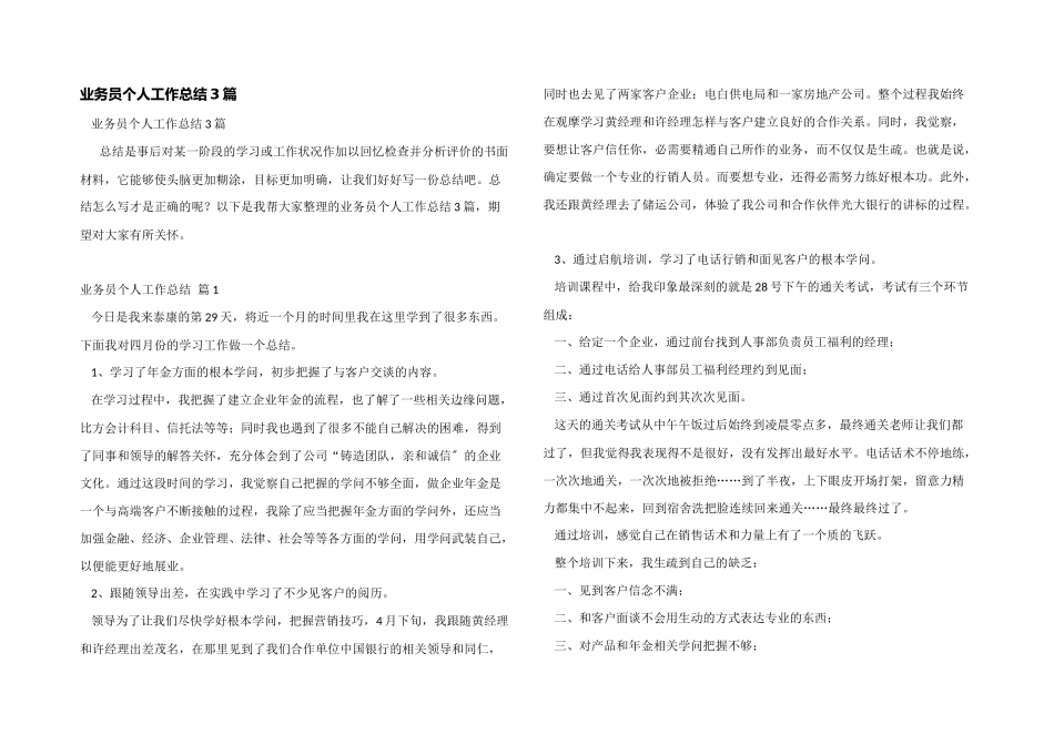 业务员个人工作总结3篇_第1页