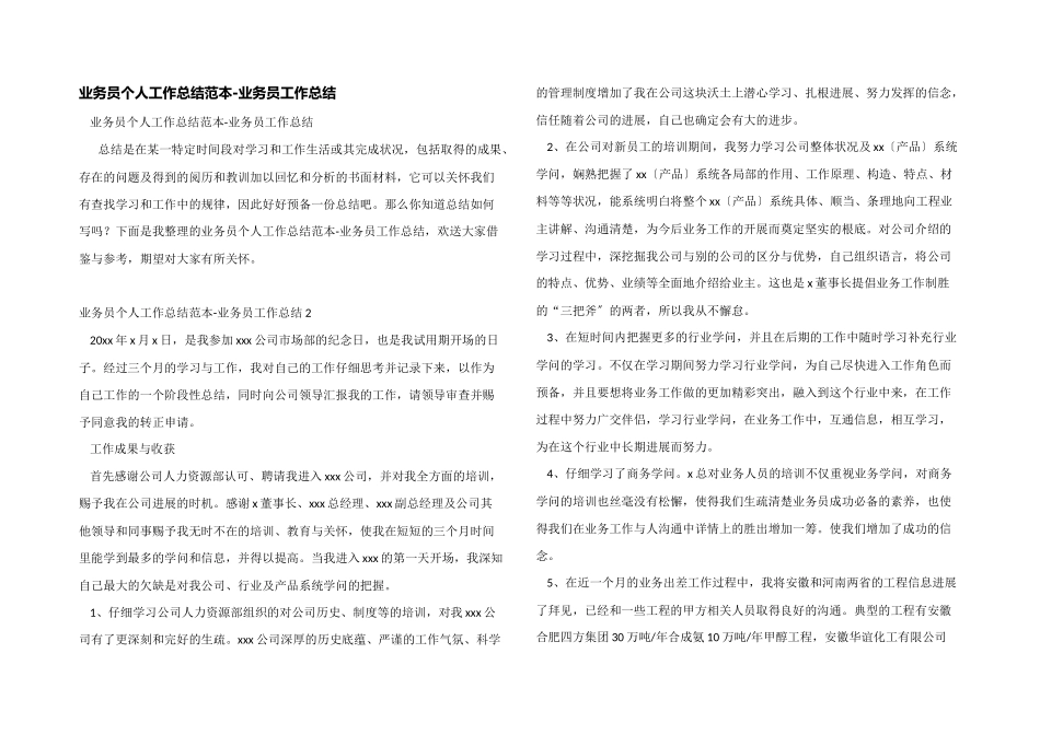 业务员个人工作总结范本_第1页