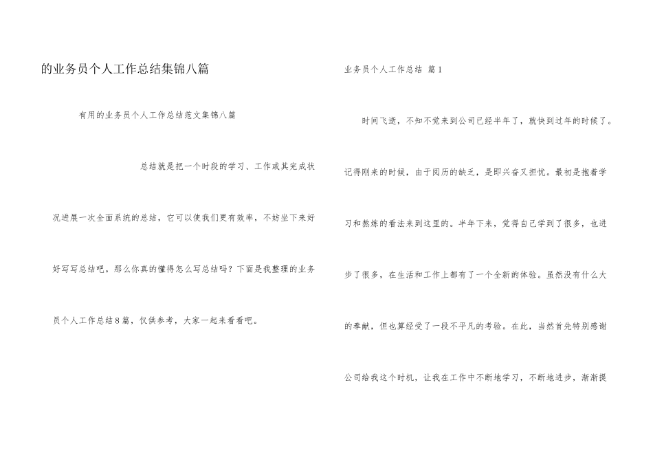 业务员个人工作总结集锦八篇_第1页