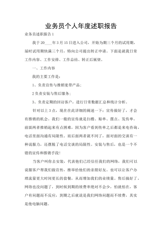 业务员个人年度述职报告