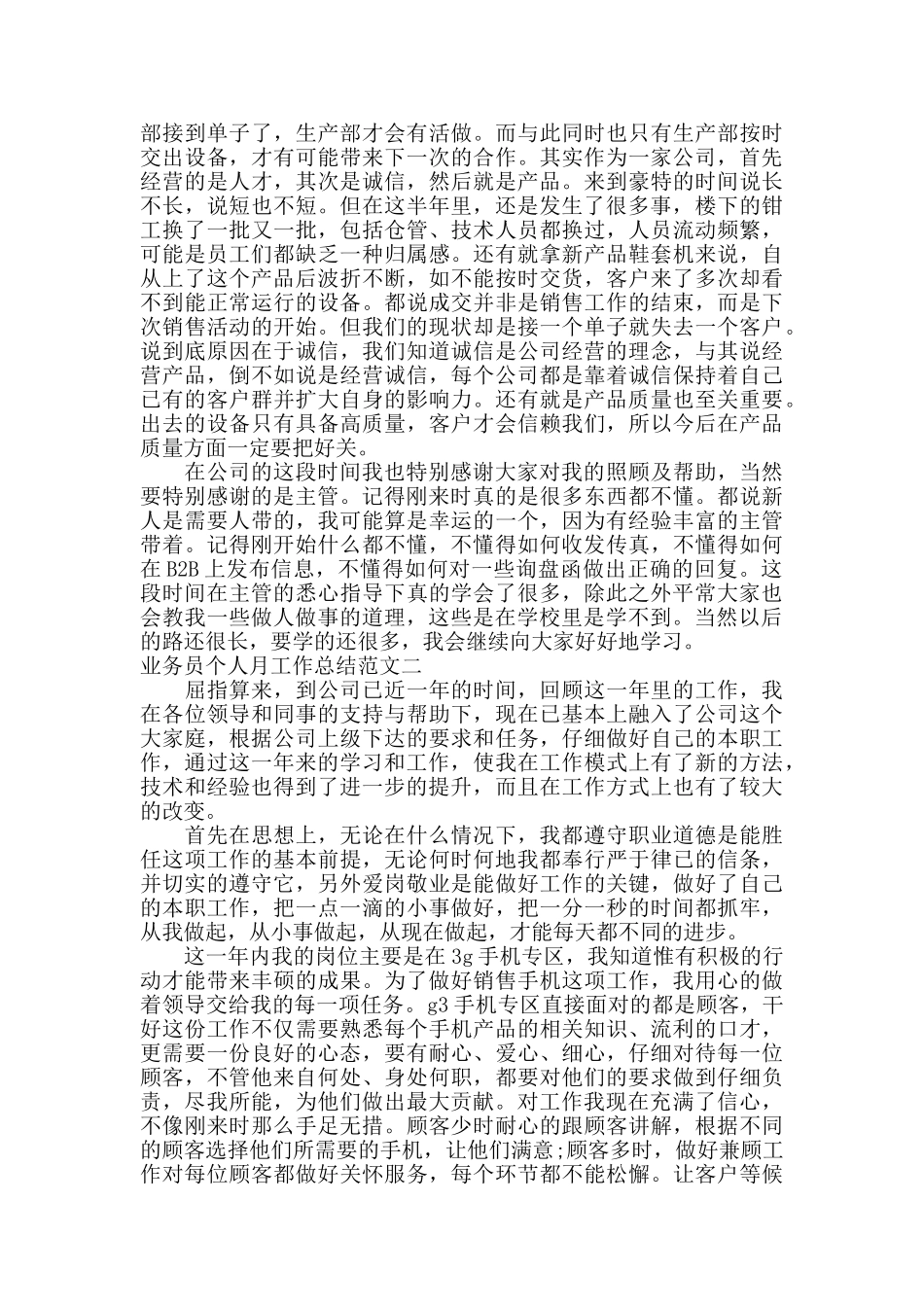 业务员个人月工作总结_第2页