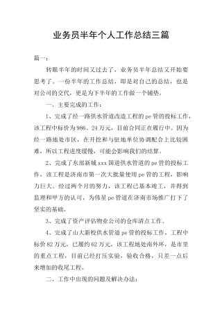 业务员半年个人工作总结三篇