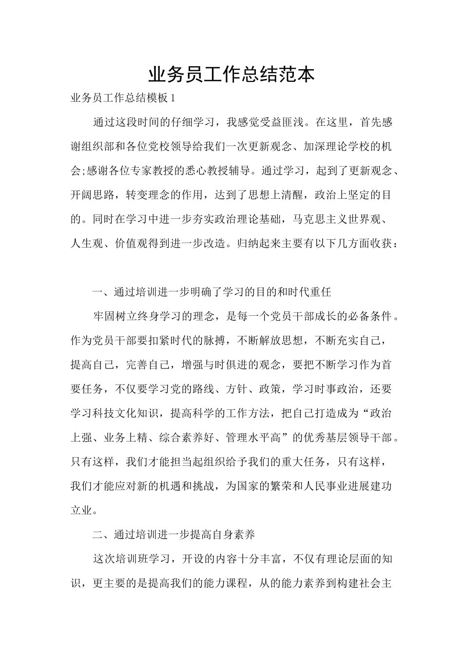 业务员工作总结范本_第1页