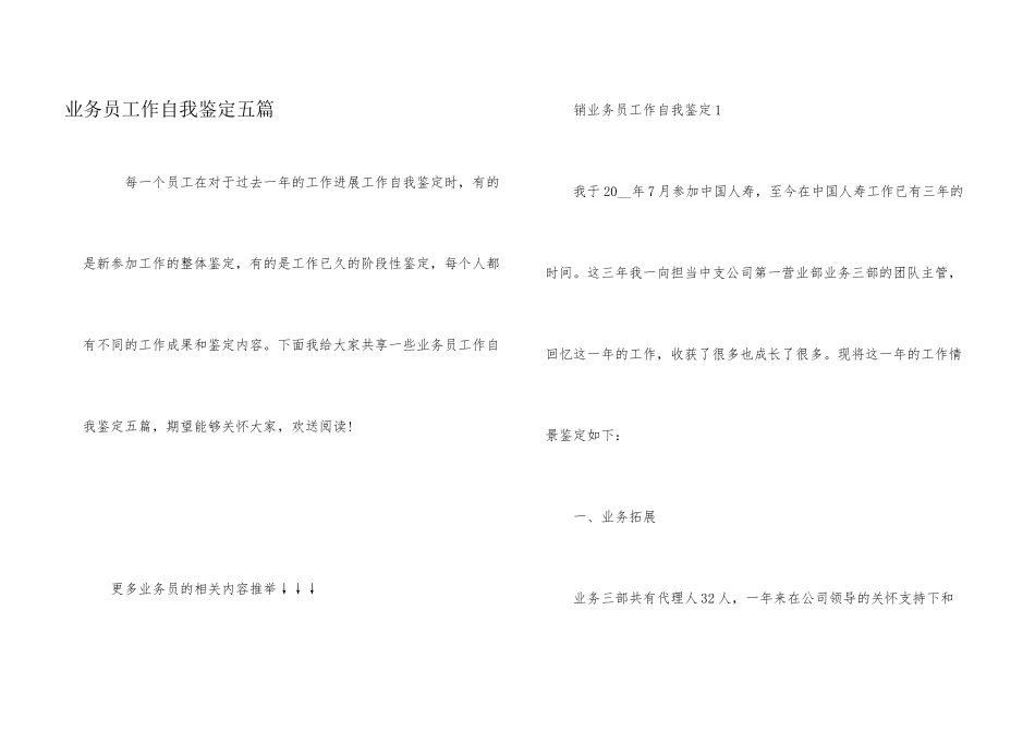 业务员工作自我鉴定五篇_第1页