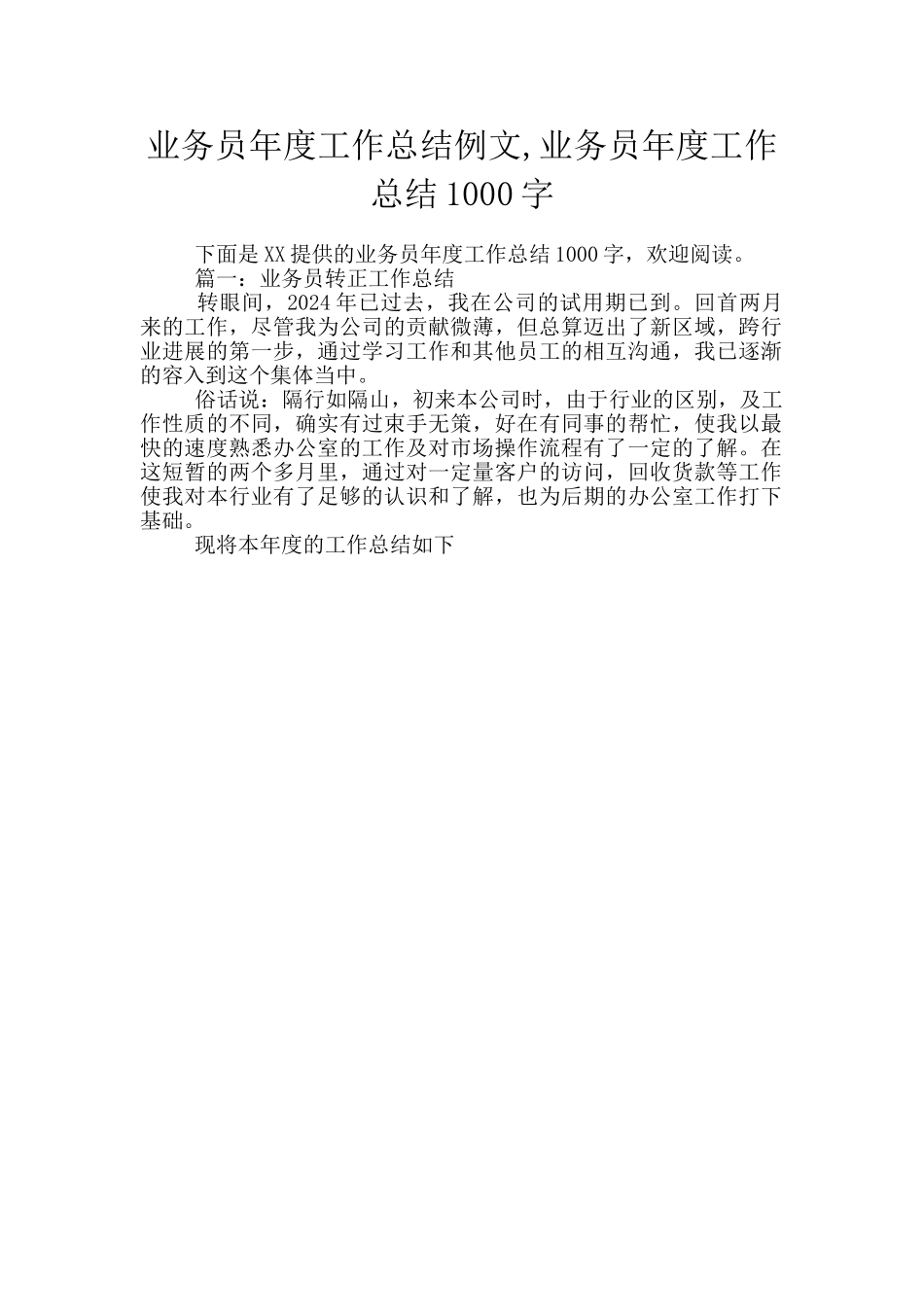 业务员年度工作总结例文_第1页
