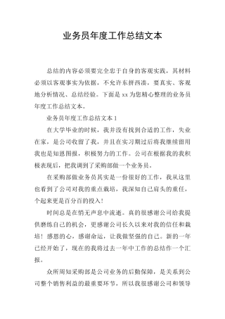 业务员年度工作总结文本