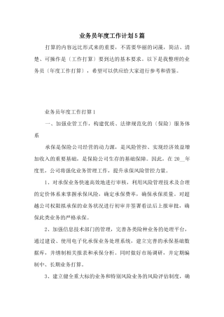 业务员年度工作计划5篇