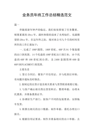业务员年终工作总结精选范文