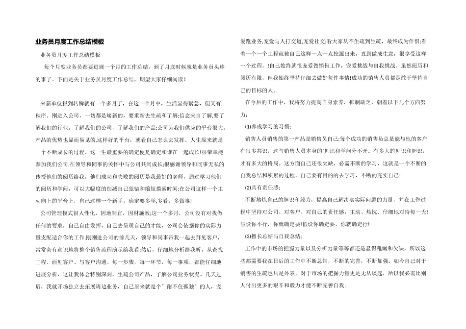业务员月度工作总结模板_第1页