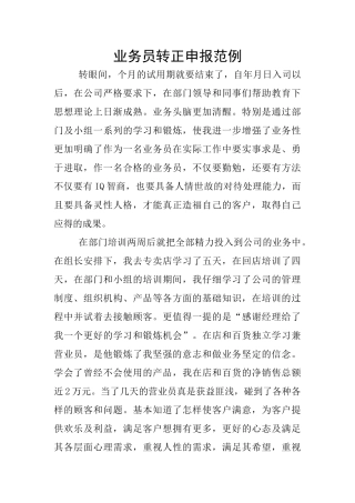 业务员转正申报范例
