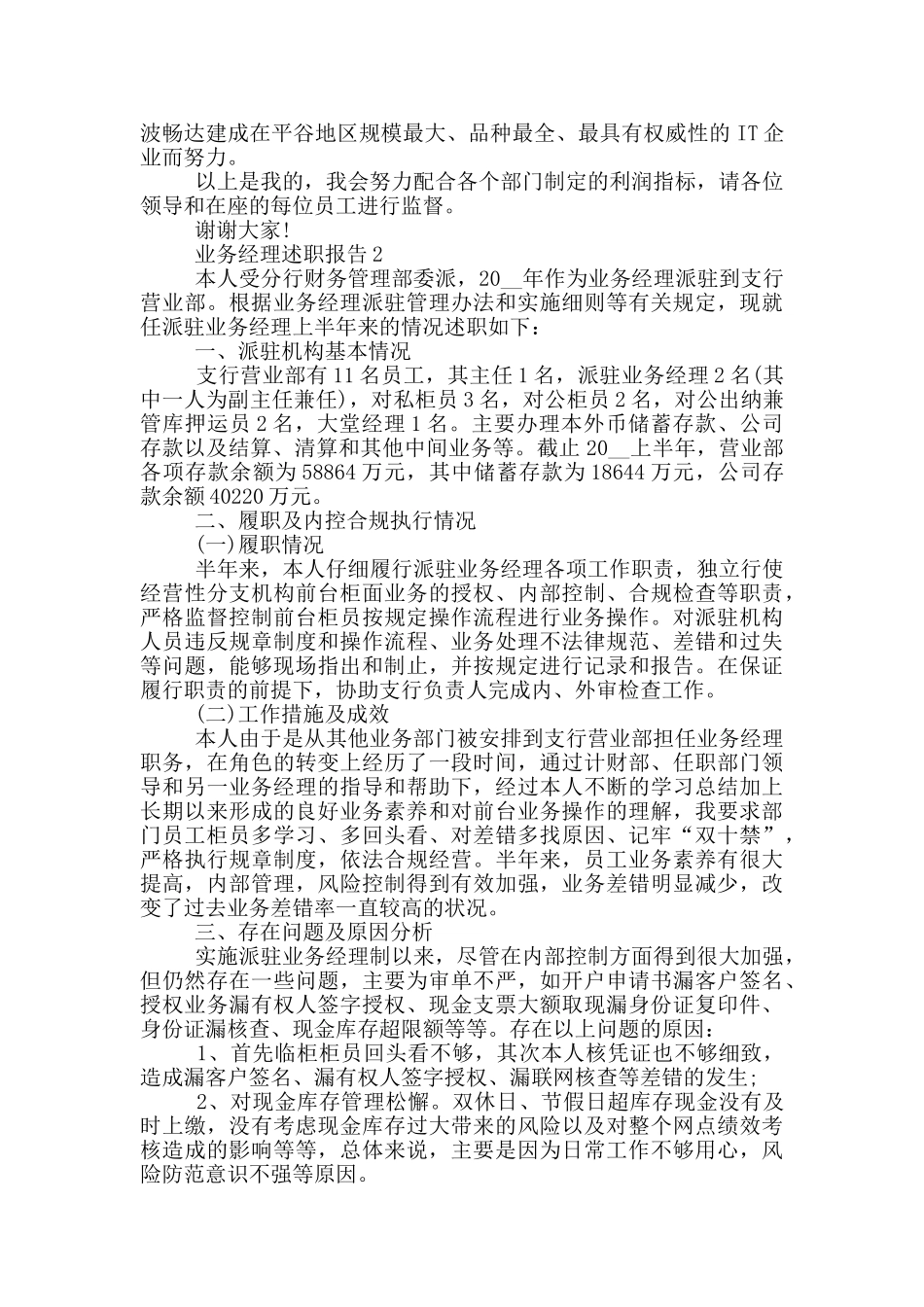 业务经理个人工作述职报告范文5篇_第3页