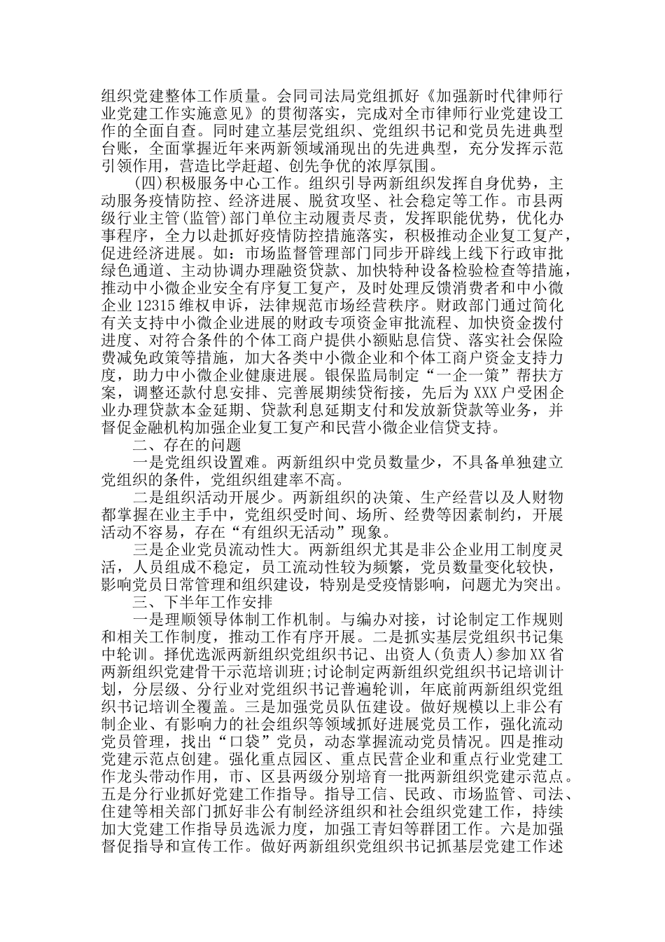 两新组织党工委半年工作总结范文_第2页