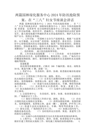 两篇园林绿化服务中心2024年防汛抢险预案、在“三八”妇女节座谈会讲话